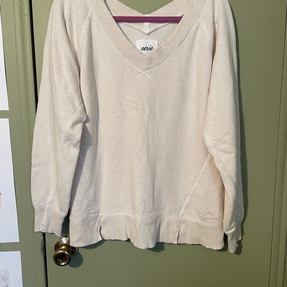 aerie Tops - Aerie Downtime Oversized Big Hug V-Neck Sweatshirt Heather Frost Color Sz XXS